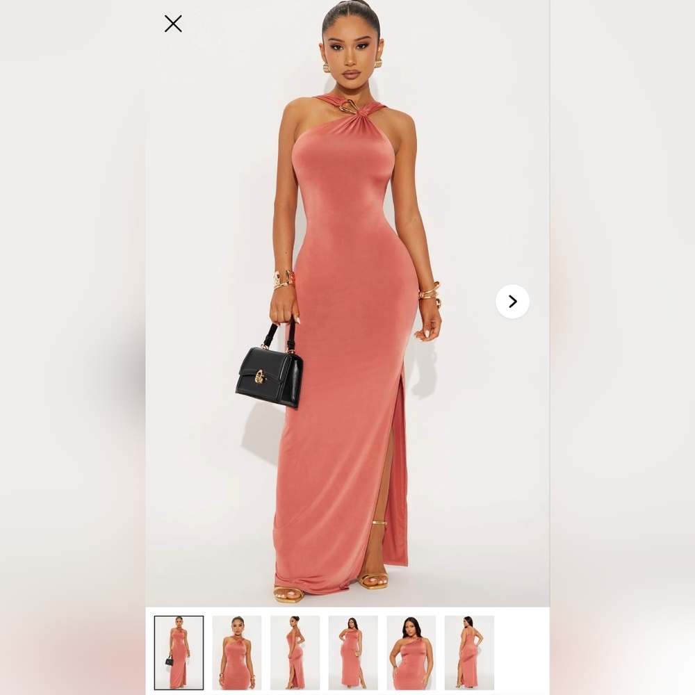 Fashion Nova Strapless Halter Maxi Dress in Dusty Rose